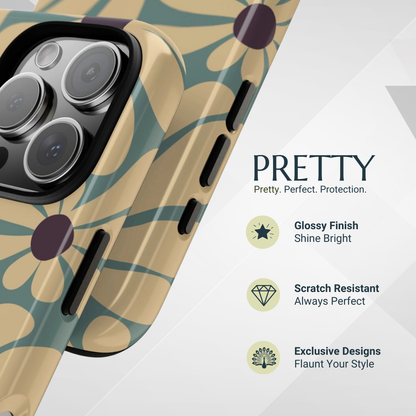 Phone Case - Retro Cream & Blue Daisy Pattern Phone Case