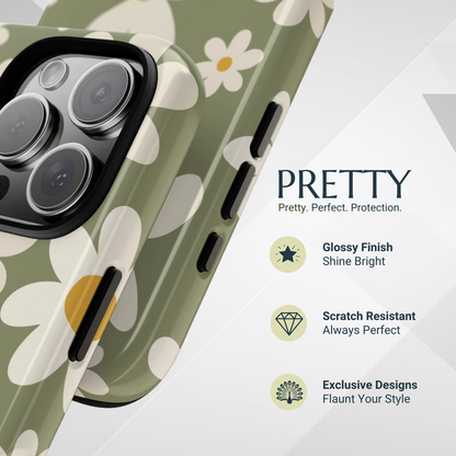 Phone Case - Chic Green Daisy Pattern Phone Case