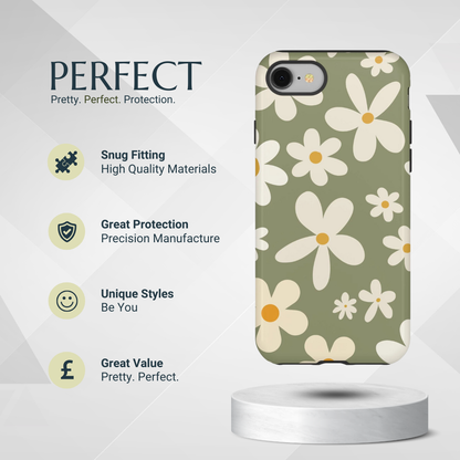 Phone Case - Chic Green Daisy Pattern Phone Case