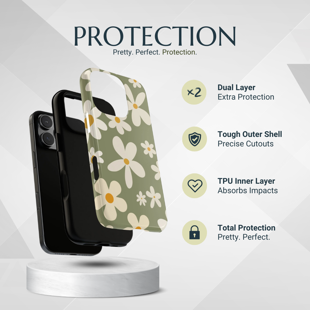 Phone Case - Chic Green Daisy Pattern Phone Case