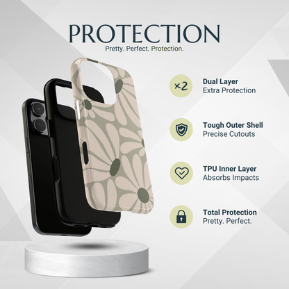 Phone Case - Retro Cream & Green Daisy Pattern Phone Case