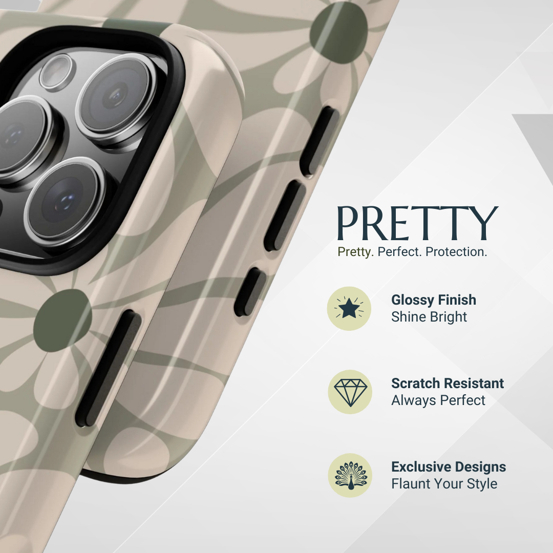 Phone Case - Retro Cream & Green Daisy Pattern Phone Case