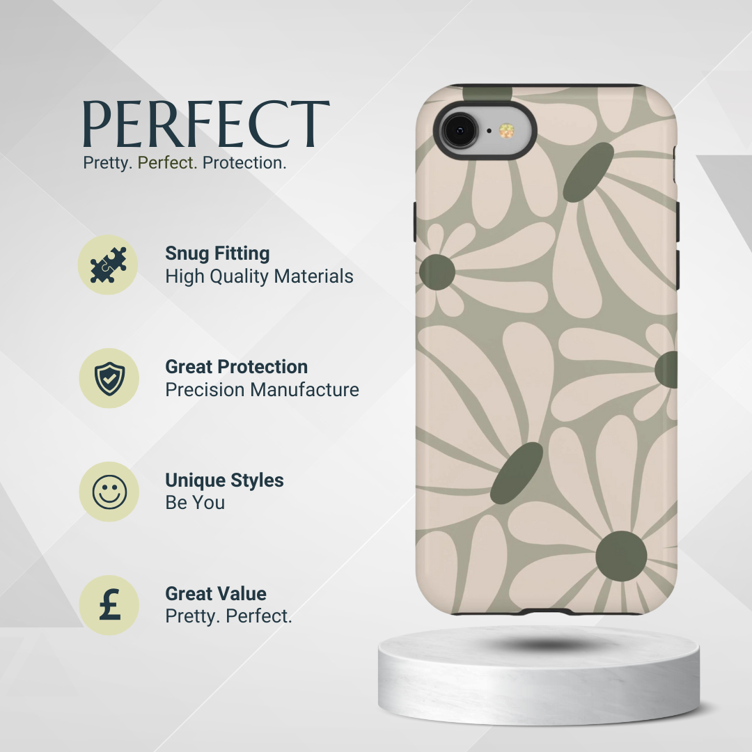 Phone Case - Retro Cream & Green Daisy Pattern Phone Case