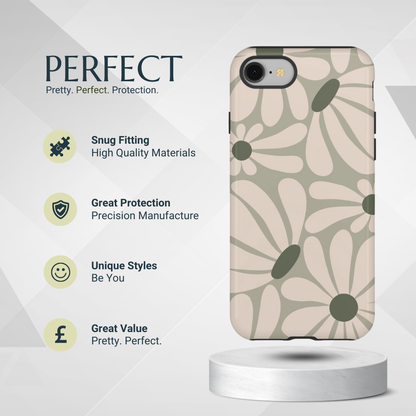 Phone Case - Retro Cream & Green Daisy Pattern Phone Case