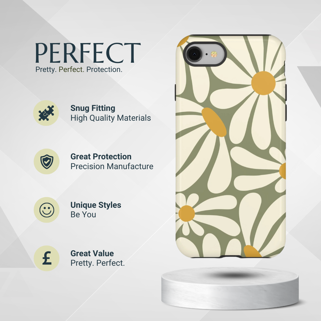 Phone Case - Retro Green Daisy Pattern #1 Phone Case