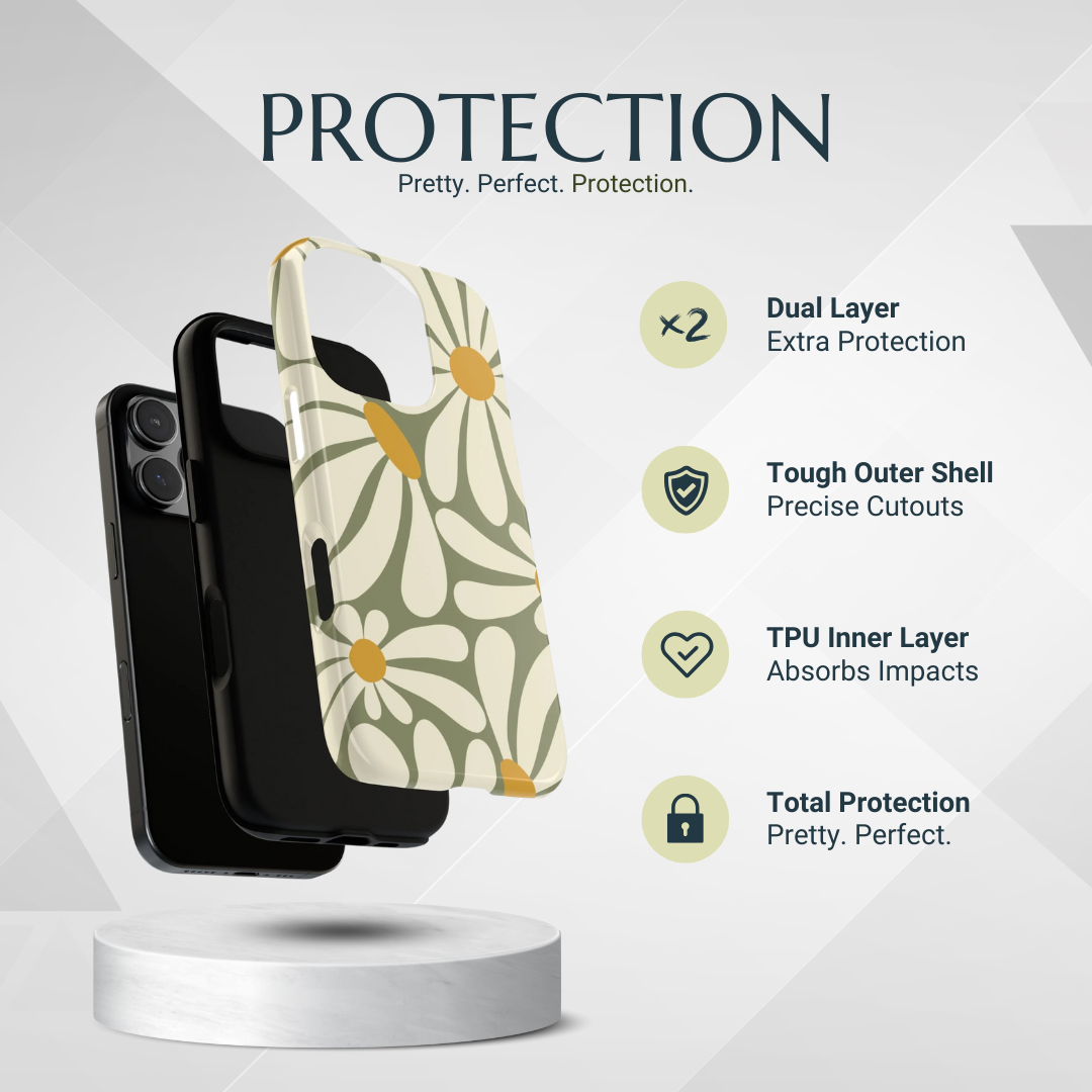 Phone Case - Retro Green Daisy Pattern #1 Phone Case