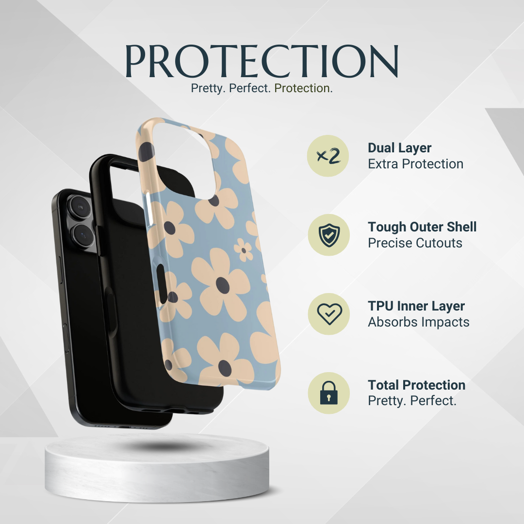 Cute Light Blue & Cream Daisy Pattern Phone Case - Blue Phone Case