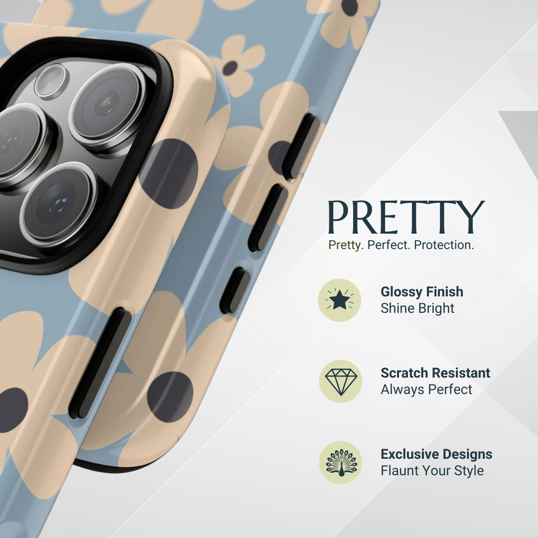 Cute Light Blue & Cream Daisy Pattern Phone Case - Blue Phone Case