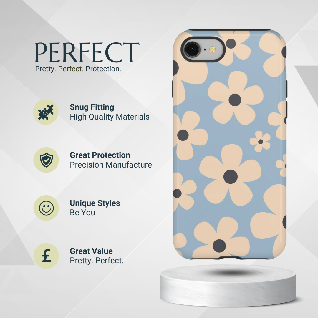 Cute Light Blue & Cream Daisy Pattern Phone Case - Blue Phone Case