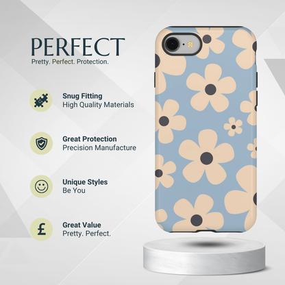 Cute Light Blue & Cream Daisy Pattern Phone Case - Blue Phone Case