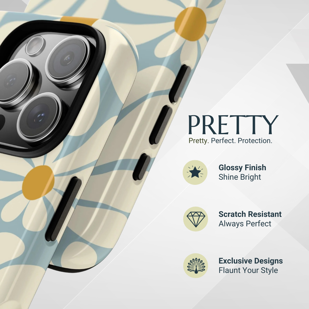 Phone Case - Retro Blue Daisy Pattern Phone Case