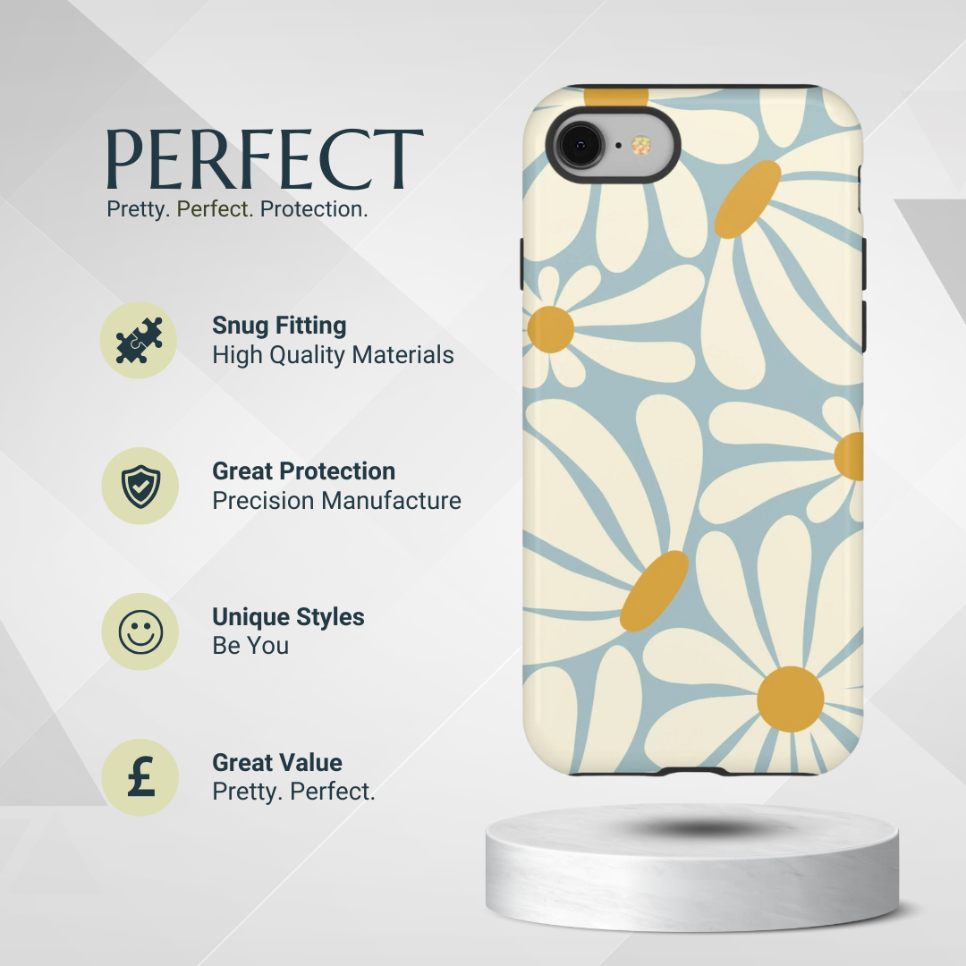 Phone Case - Retro Blue Daisy Pattern Phone Case