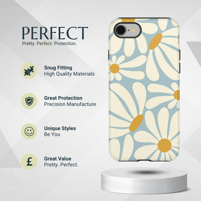 Phone Case - Retro Blue Daisy Pattern Phone Case