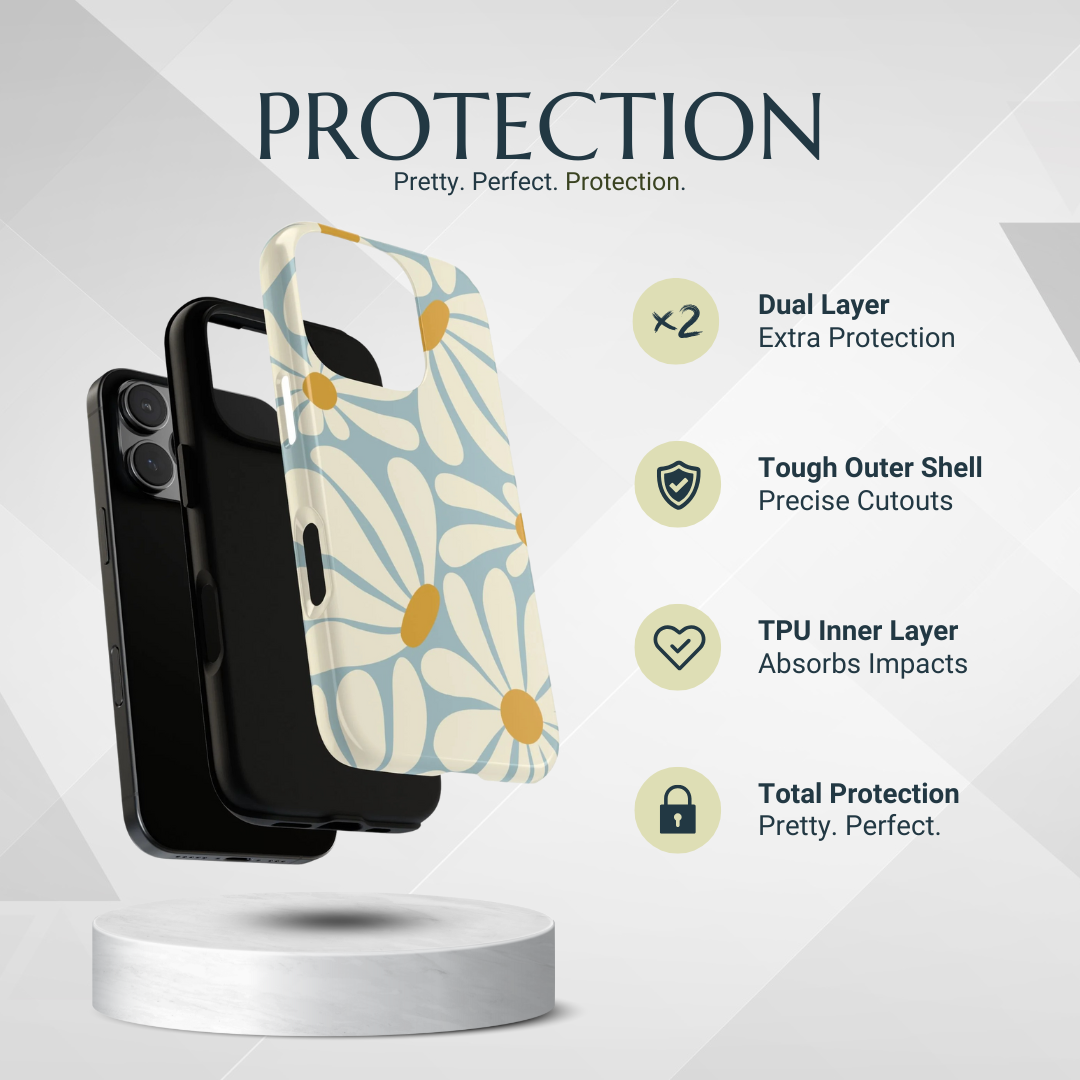 Phone Case - Retro Blue Daisy Pattern Phone Case