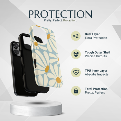 Phone Case - Retro Blue Daisy Pattern Phone Case