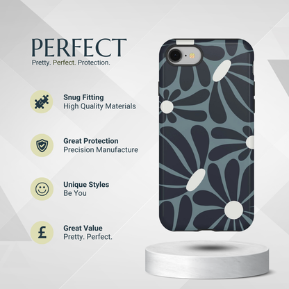 Phone Case - Retro Navy Blue & White Daisy Pattern Phone Case
