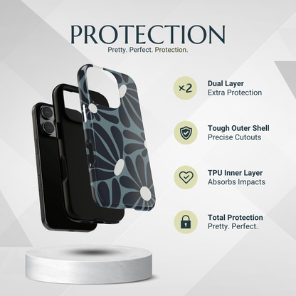 Phone Case - Retro Navy Blue & White Daisy Pattern Phone Case