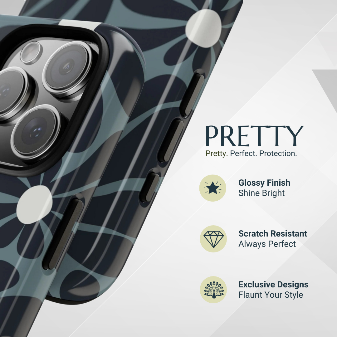 Phone Case - Retro Navy Blue & White Daisy Pattern Phone Case