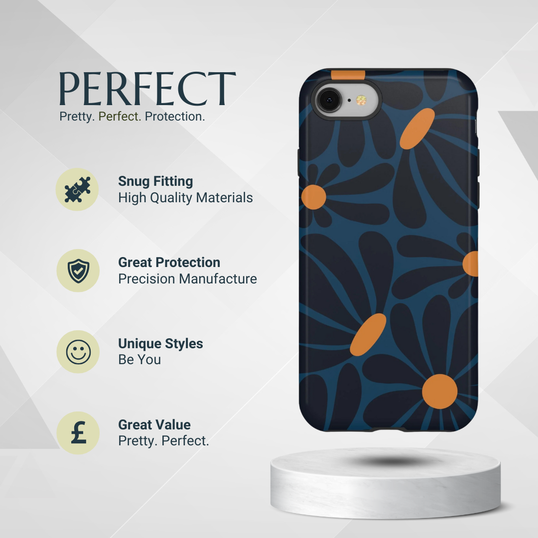 Phone Case - Dark Blue & Orange Daisy Pattern Phone Case