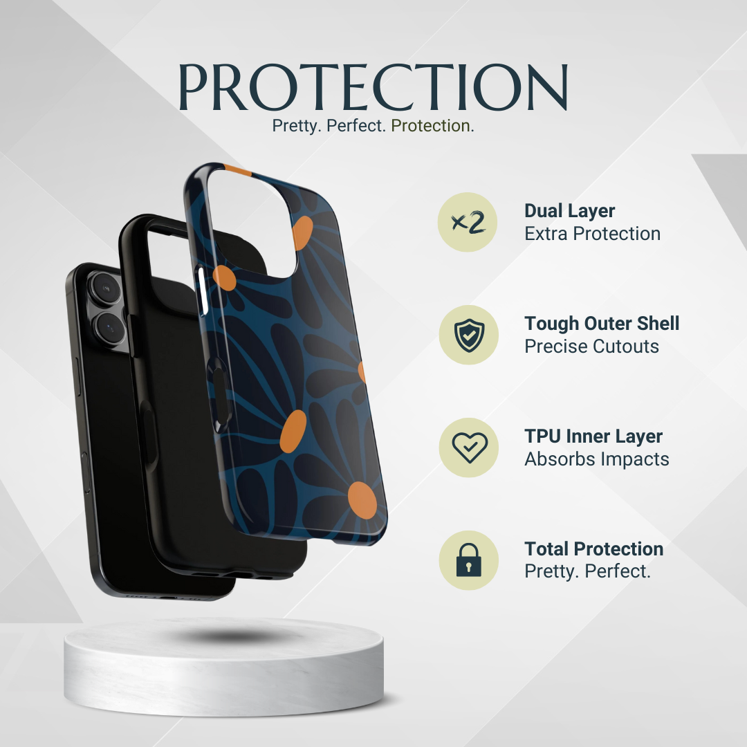 Phone Case - Dark Blue & Orange Daisy Pattern Phone Case