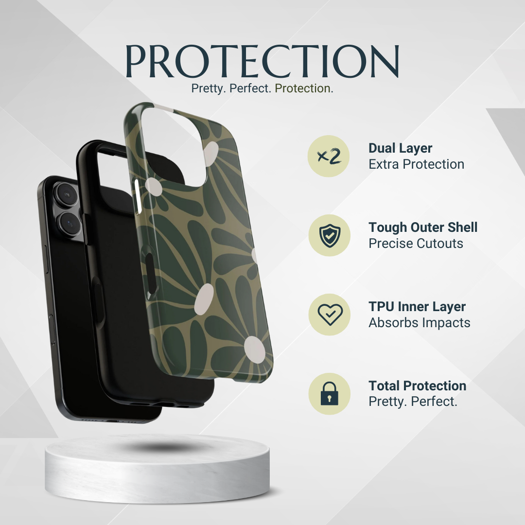 Phone Case - Retro Olive Green Daisy Pattern Phone Case