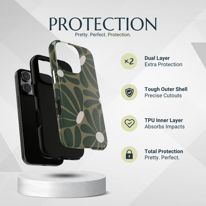 Phone Case - Retro Olive Green Daisy Pattern Phone Case