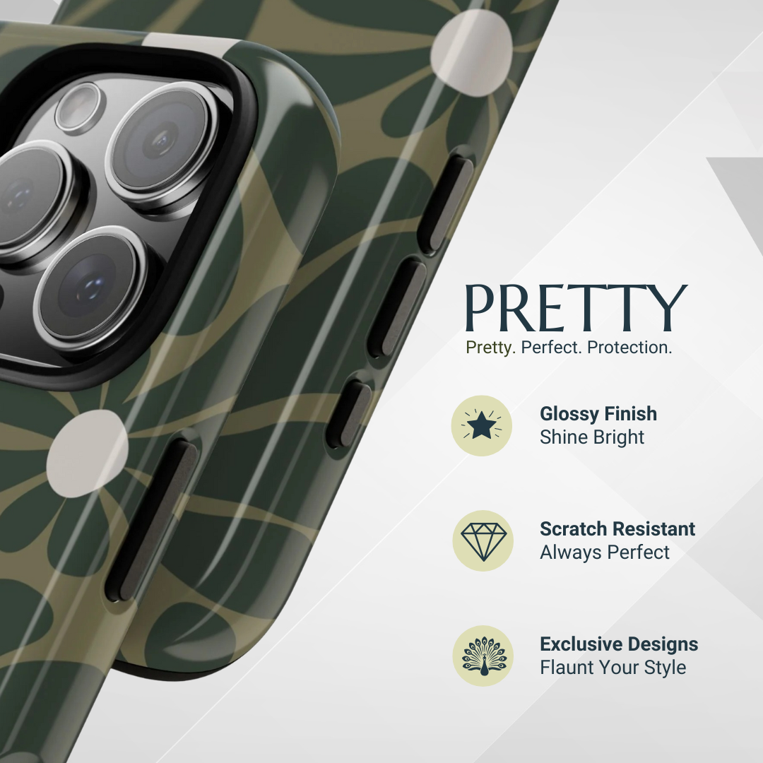Phone Case - Retro Olive Green Daisy Pattern Phone Case