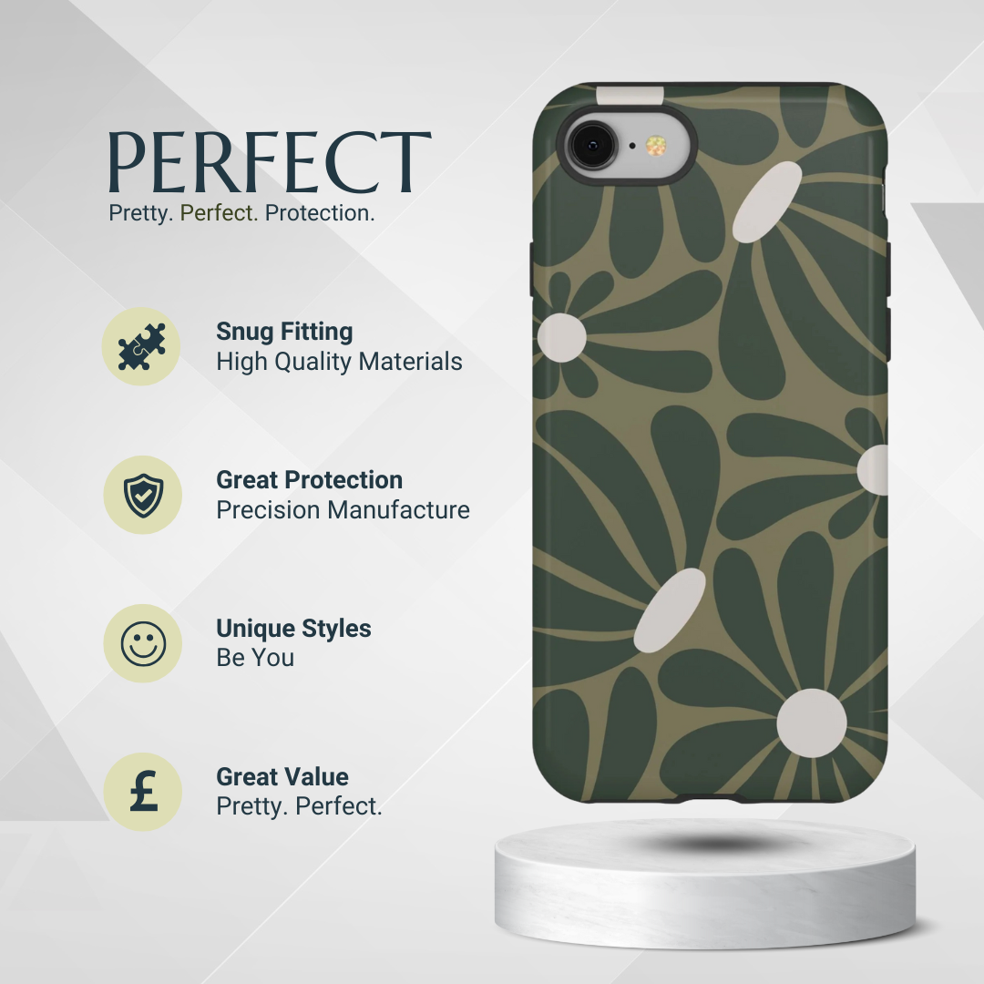 Phone Case - Retro Olive Green Daisy Pattern Phone Case