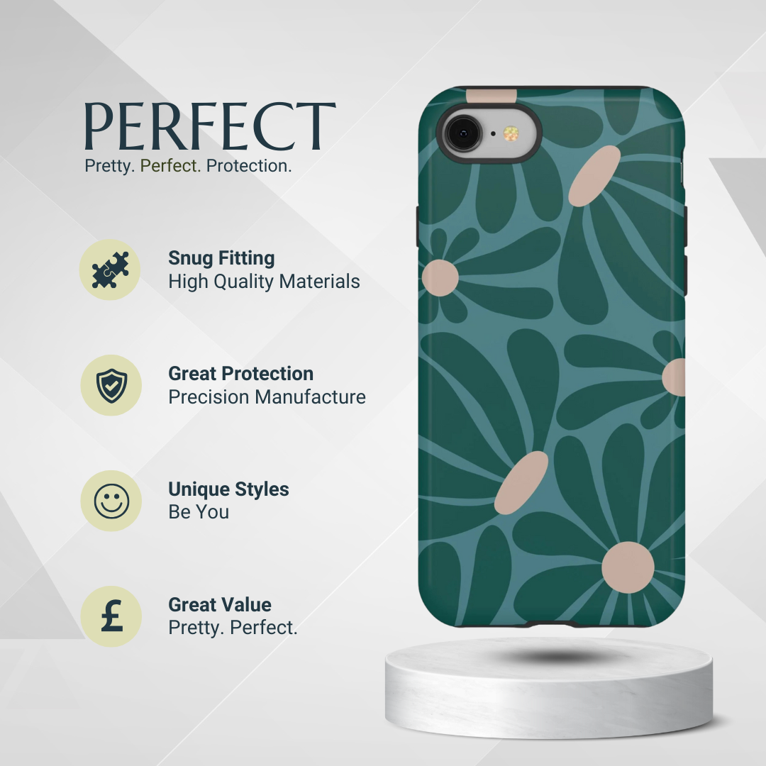 Phone Case - Retro Turquoise Daisy Pattern Phone Case