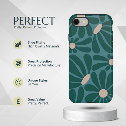 Phone Case - Retro Turquoise Daisy Pattern Phone Case