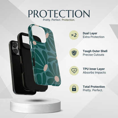 Phone Case - Retro Turquoise Daisy Pattern Phone Case