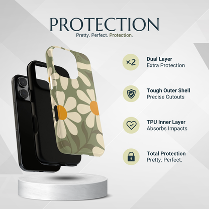 Phone Case - Retro Green Daisy Pattern #2 Phone Case