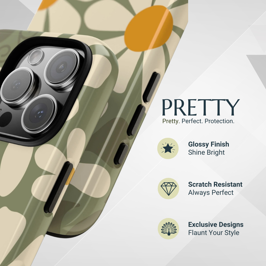 Phone Case - Retro Green Daisy Pattern #2 Phone Case