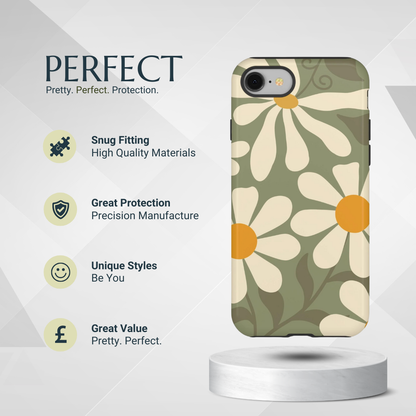 Phone Case - Retro Green Daisy Pattern #2 Phone Case