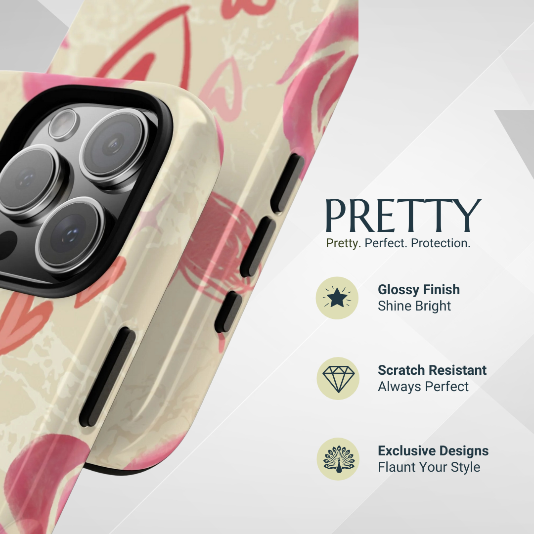 Phone Case - Cute Pink Heart & Rose Pattern Phone Case