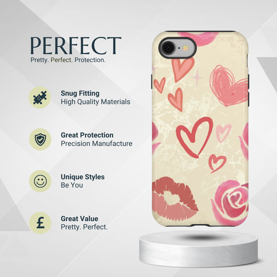 Phone Case - Cute Pink Heart & Rose Pattern Phone Case