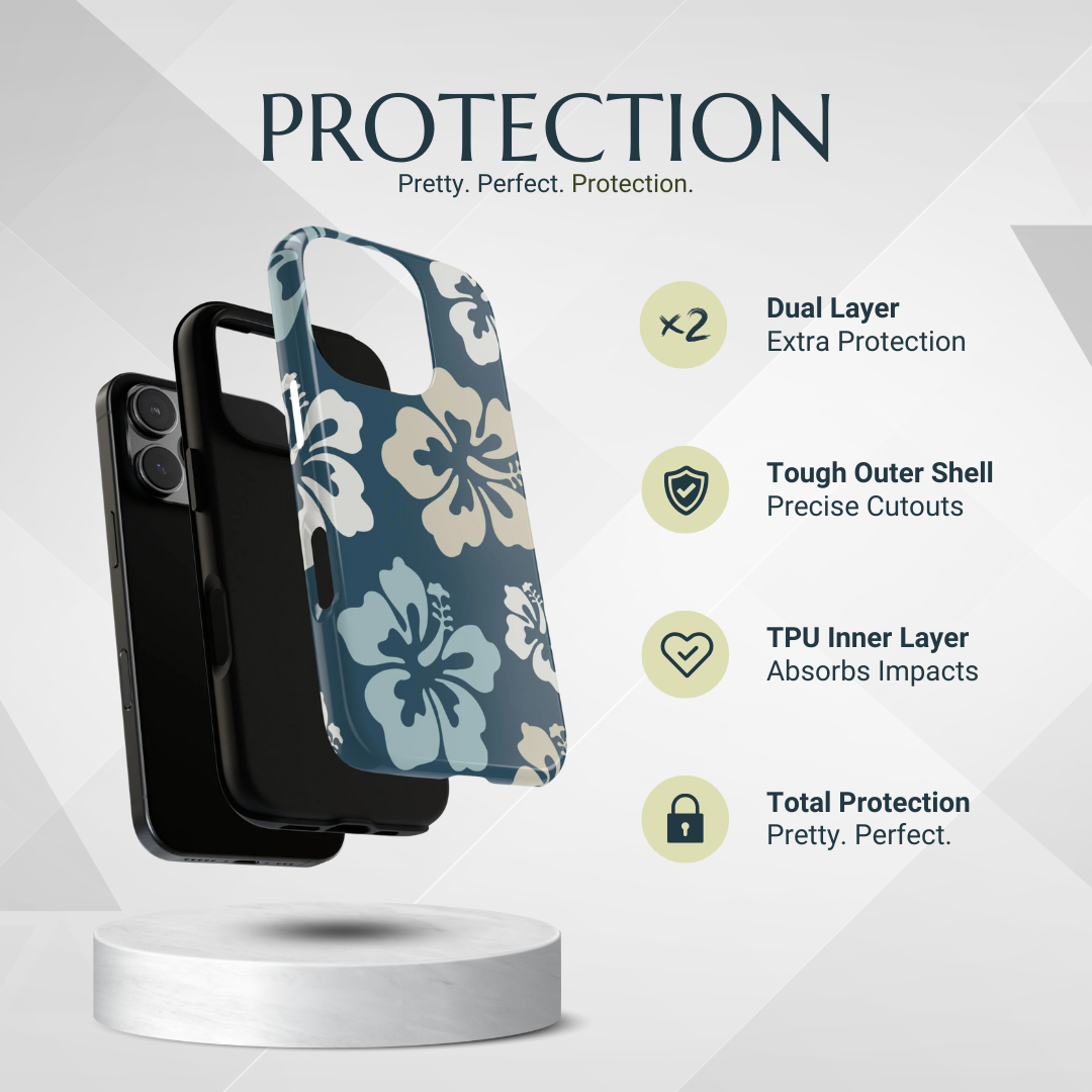 Phone Case - Blue Hibiscus Retro Pattern #1 Phone Case