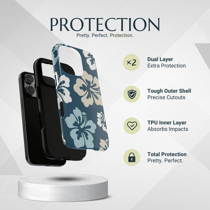 Phone Case - Blue Hibiscus Retro Pattern #1 Phone Case