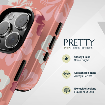 Phone Case - Cute Pink Hibiscus Retro Pattern #3 Phone Case