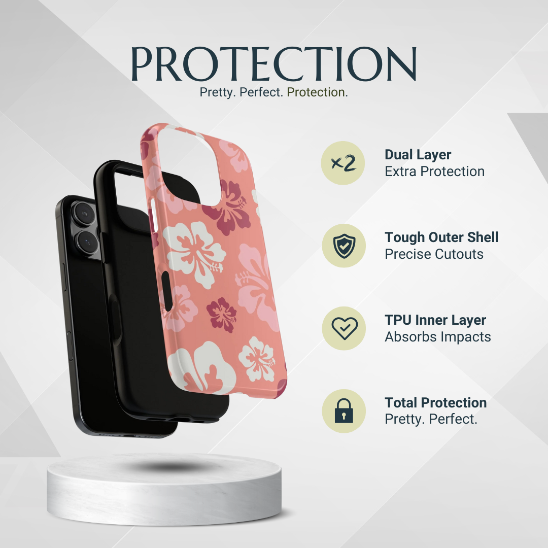 Phone Case - Cute Pink Hibiscus Retro Pattern #3 Phone Case