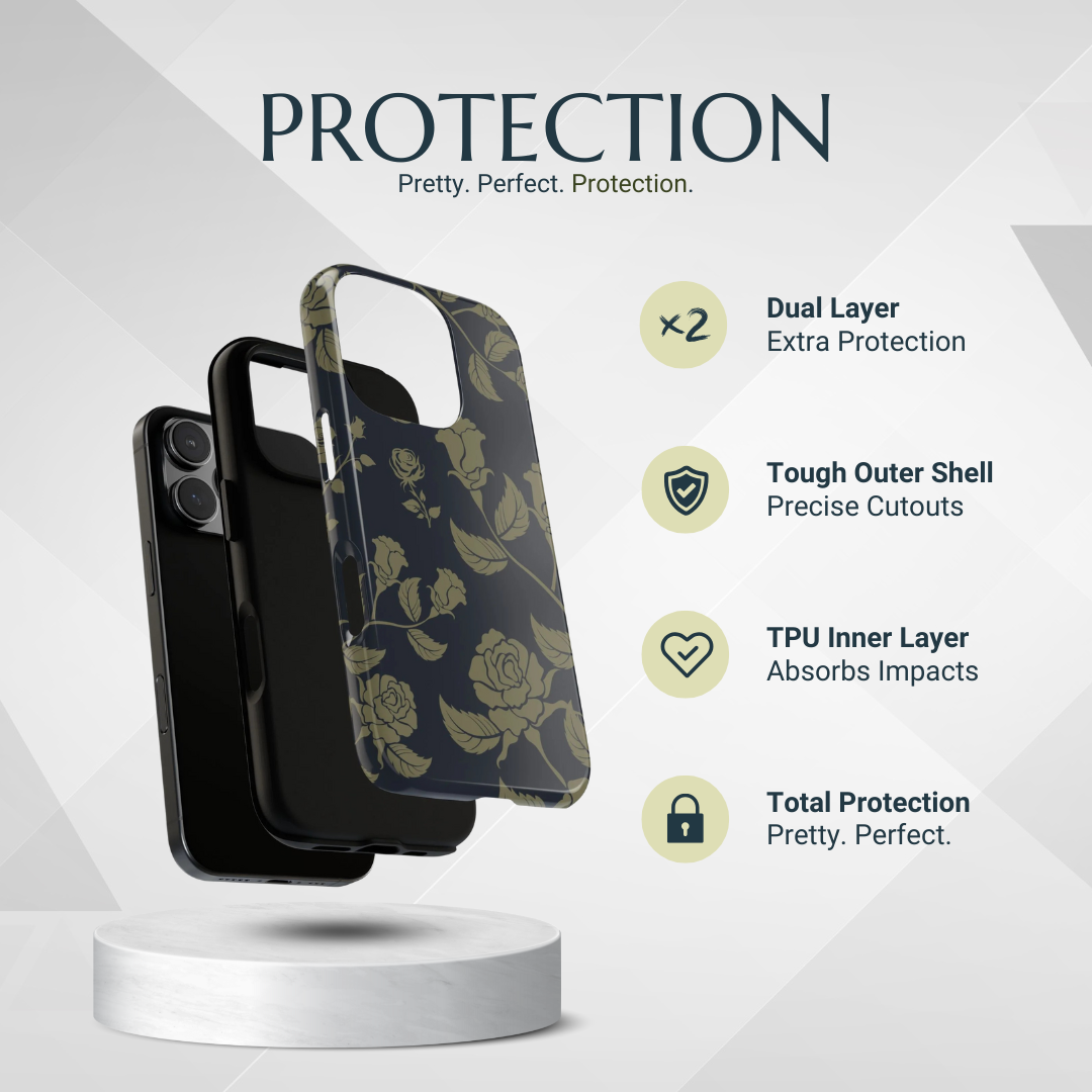 Phone Case - Blue & Olive Rose Pattern Phone Case