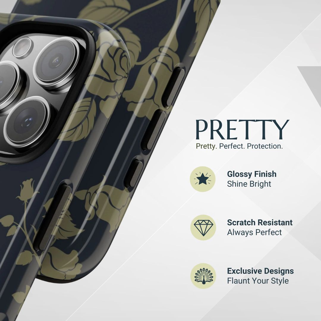 Phone Case - Blue & Olive Rose Pattern Phone Case