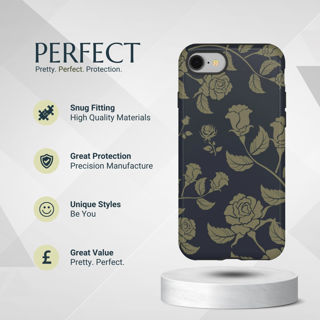 Phone Case - Blue & Olive Rose Pattern Phone Case