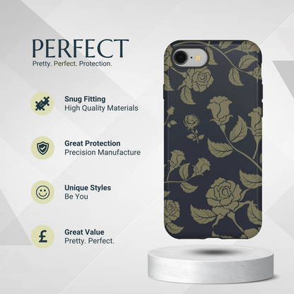 Phone Case - Blue & Olive Rose Pattern Phone Case