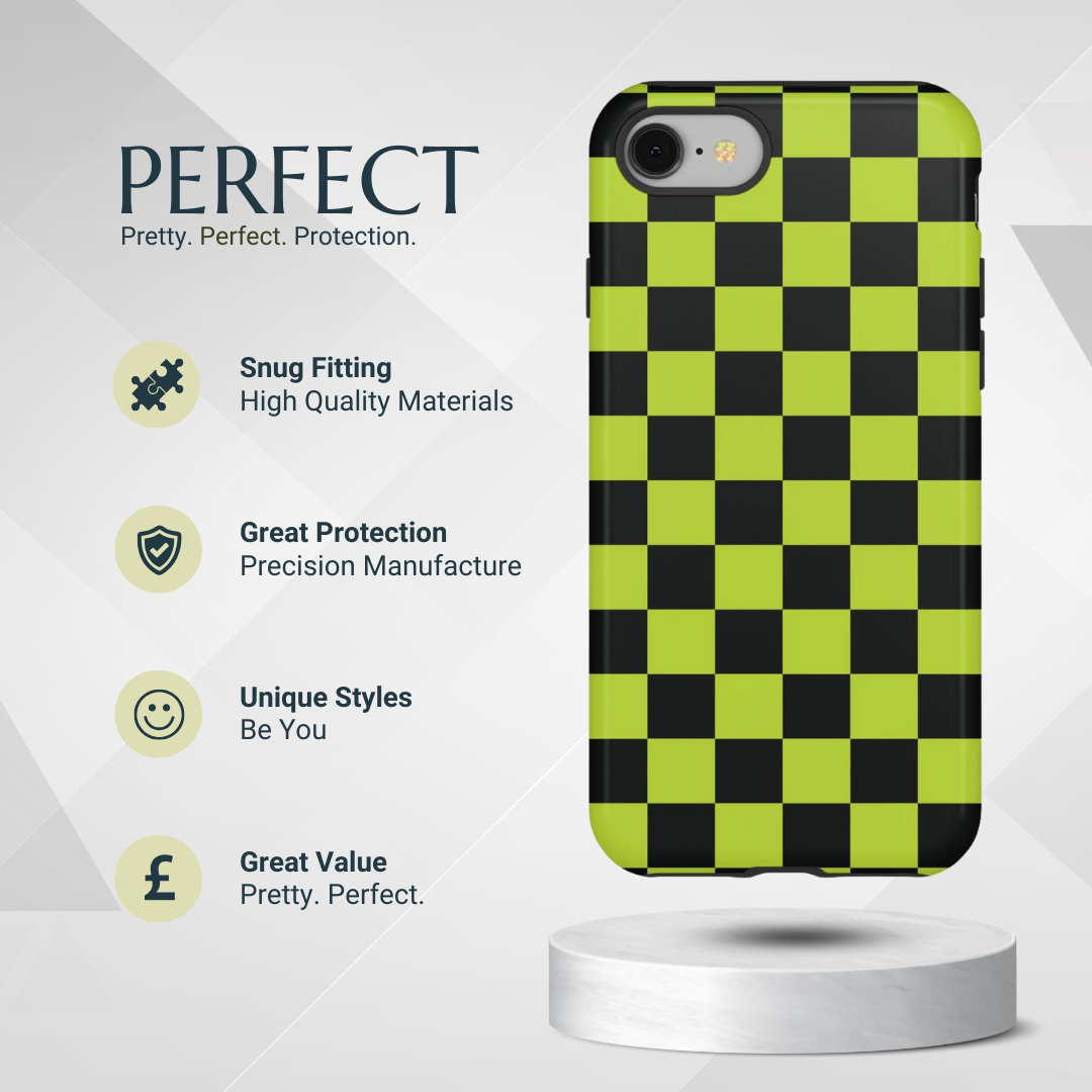 Phone Case - Trendy Neon Lime Green & Black Checked Pattern Phone Case