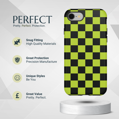 Phone Case - Trendy Neon Lime Green & Black Checked Pattern Phone Case