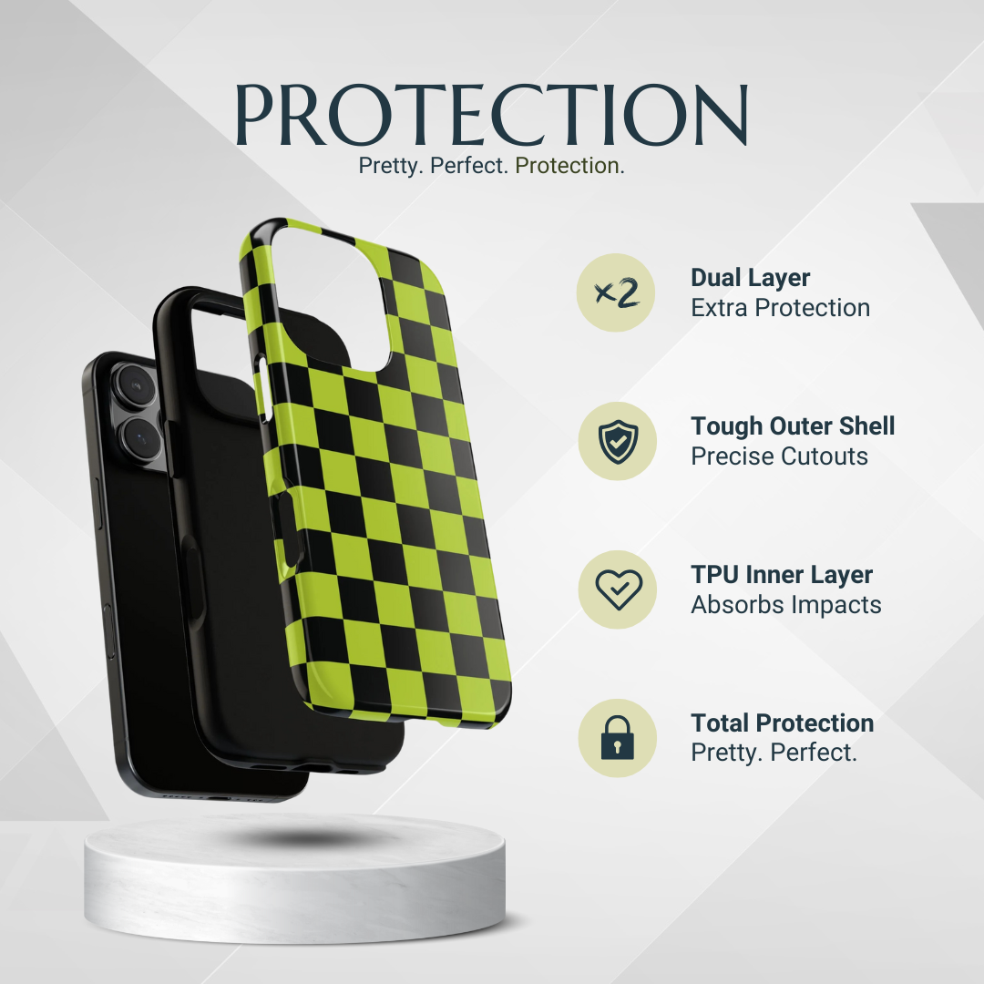 Phone Case - Trendy Neon Lime Green & Black Checked Pattern Phone Case