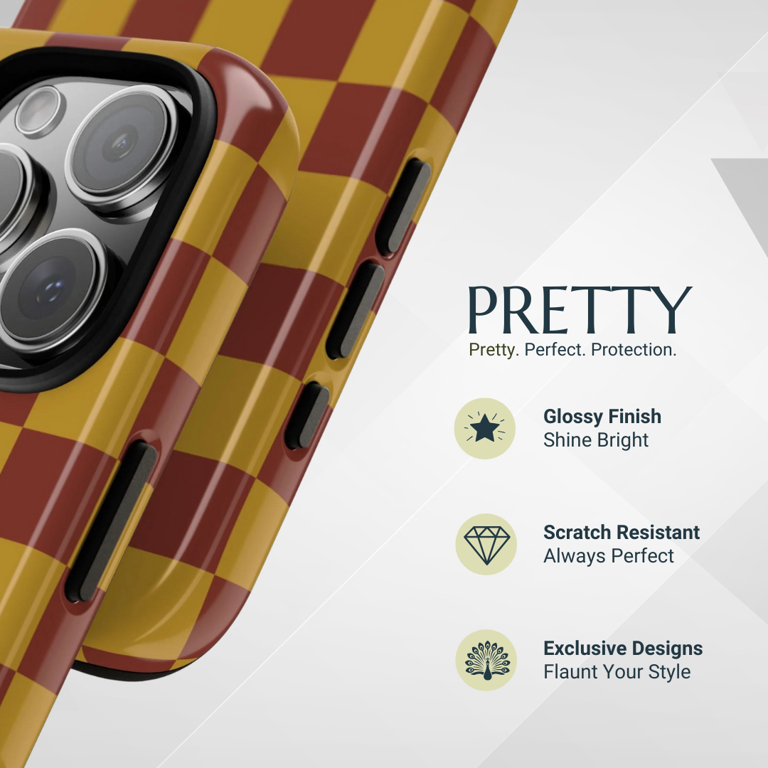 Phone Case - Trendy Mustard & Burgandy Checked Pattern Phone Case