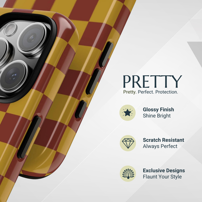 Phone Case - Trendy Mustard & Burgandy Checked Pattern Phone Case