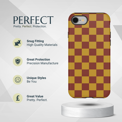 Phone Case - Trendy Mustard & Burgandy Checked Pattern Phone Case